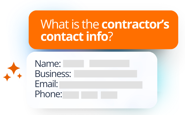 iWorQ AI Chat message bubbles for contractor contact information.