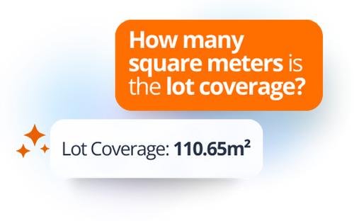 iWorQ AI Chat message bubbles for square meters of lot coverage.