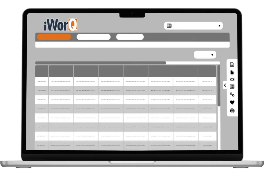 Laptop displaying a mockup of the iWorQ dashboard.