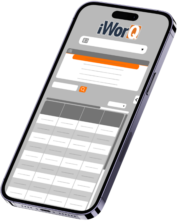 Mobile phone displaying an iWorQ dashboard.