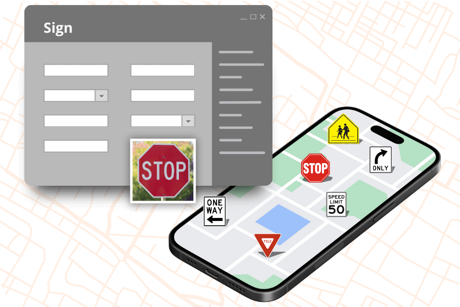 MUTCD Road Sign Management shown from a phone map
