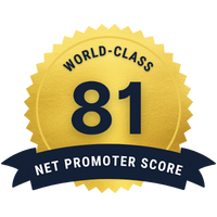 Gold badge signifying that iWorQ has a world class net promoter score of 81.